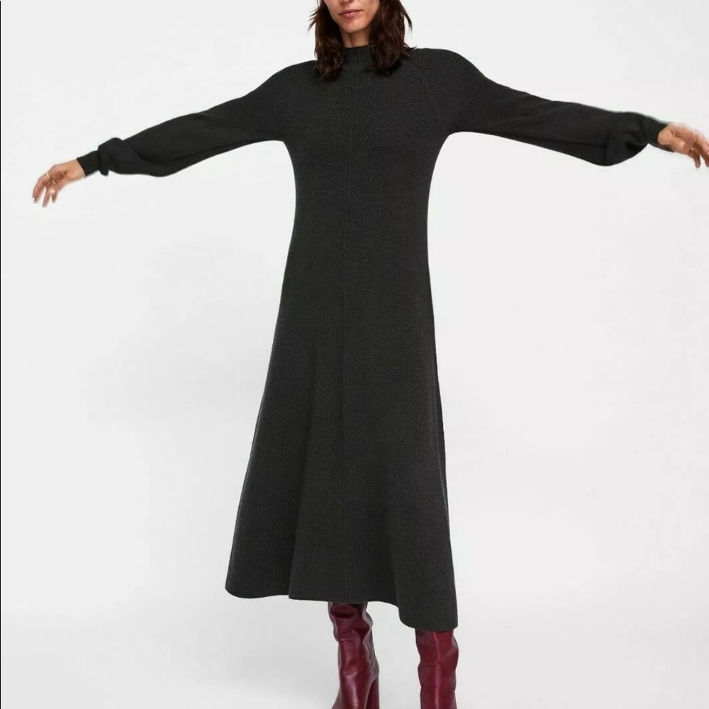NWT ZARA DARK GREEN  MINIMAL COLLECTION LONG WOOL DRESS
